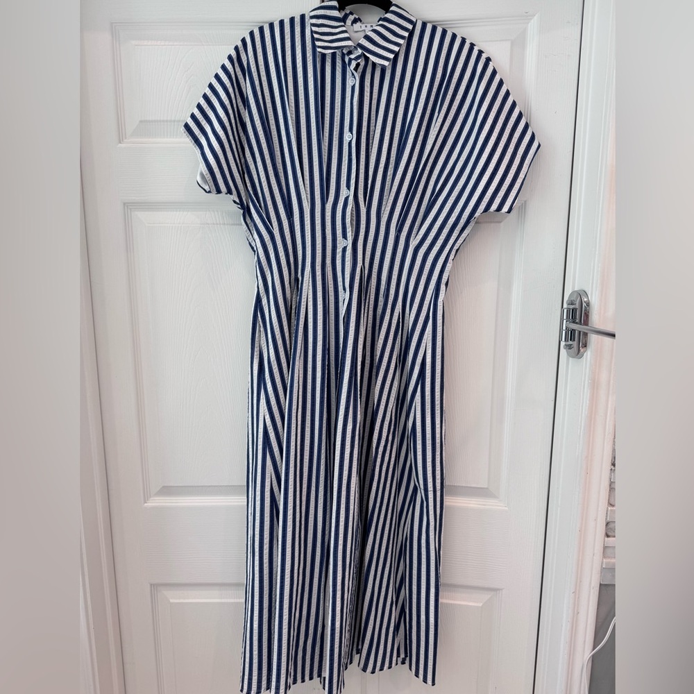 THML blue striped seersucker dress size S